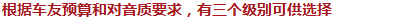 根據(jù)車(chē)友預(yù)算和對(duì)音質(zhì)要求，有三個(gè)級(jí)別可供選擇
